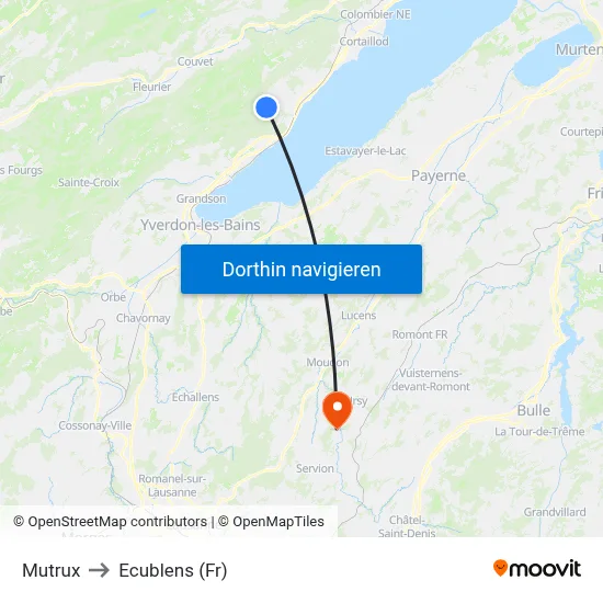 Mutrux to Ecublens (Fr) map