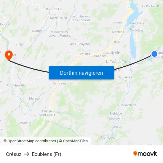 Crésuz to Ecublens (Fr) map