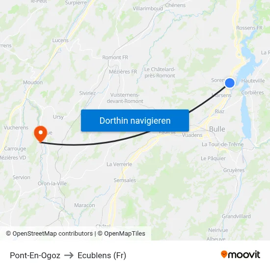 Pont-En-Ogoz to Ecublens (Fr) map