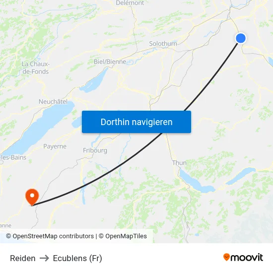 Reiden to Ecublens (Fr) map