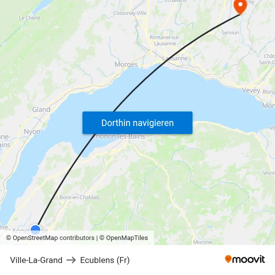 Ville-La-Grand to Ecublens (Fr) map