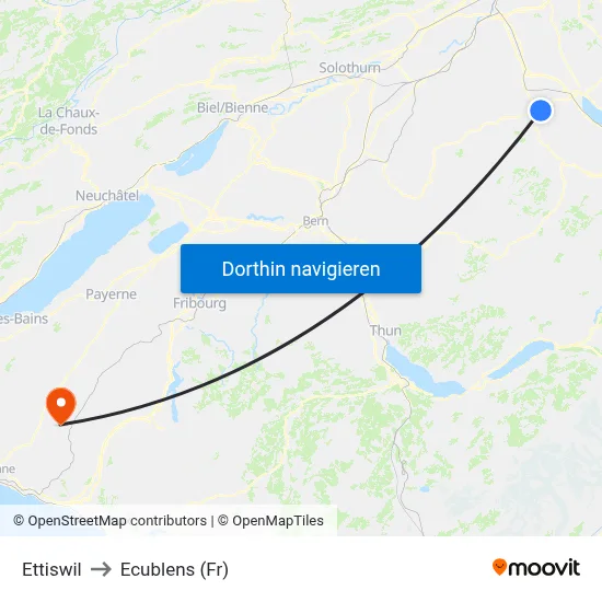 Ettiswil to Ecublens (Fr) map