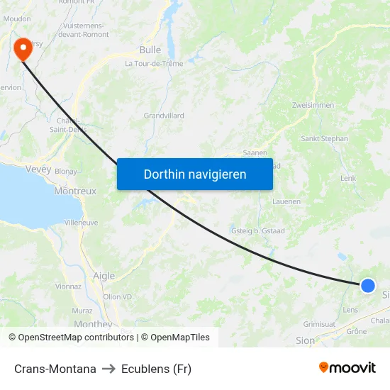 Crans-Montana to Ecublens (Fr) map