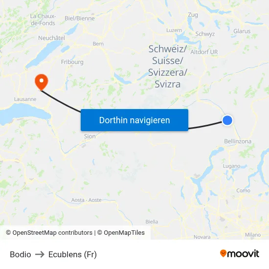 Bodio to Ecublens (Fr) map