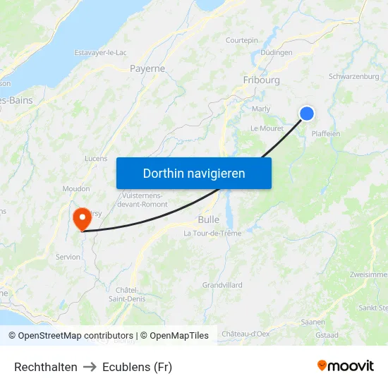 Rechthalten to Ecublens (Fr) map