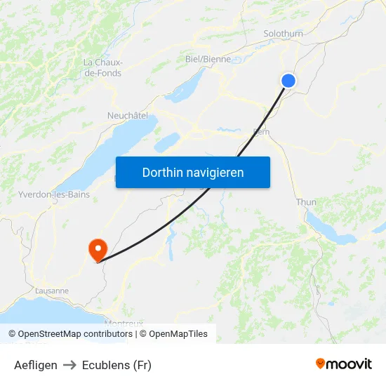 Aefligen to Ecublens (Fr) map