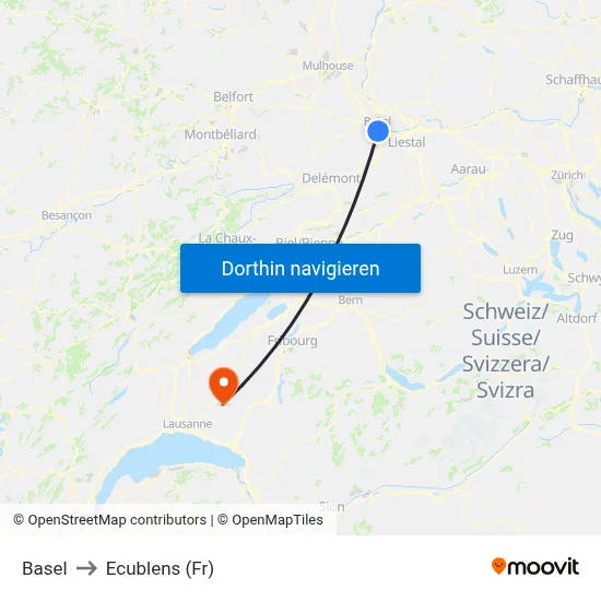 Basel to Ecublens (Fr) map
