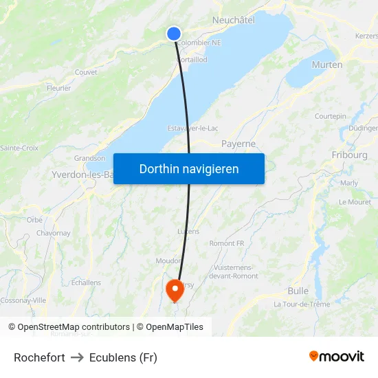 Rochefort to Ecublens (Fr) map