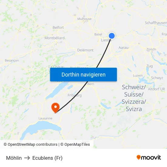Möhlin to Ecublens (Fr) map