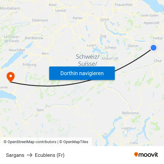 Sargans to Ecublens (Fr) map