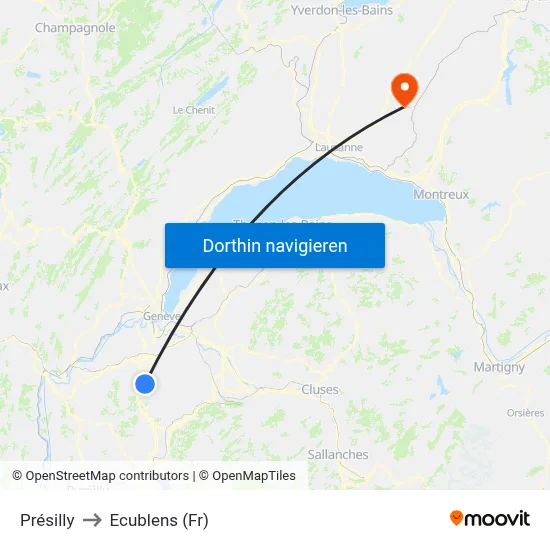 Présilly to Ecublens (Fr) map