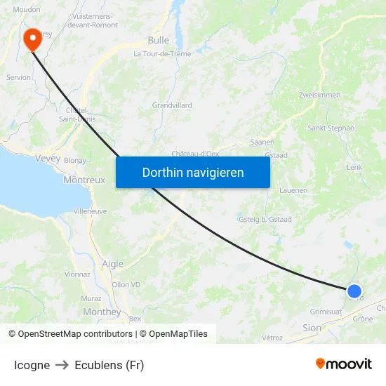 Icogne to Ecublens (Fr) map