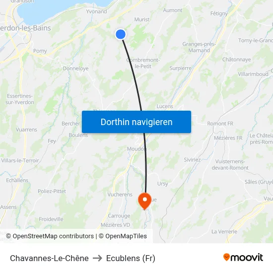 Chavannes-Le-Chêne to Ecublens (Fr) map