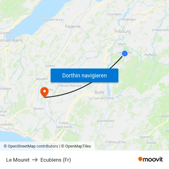 Le Mouret to Ecublens (Fr) map