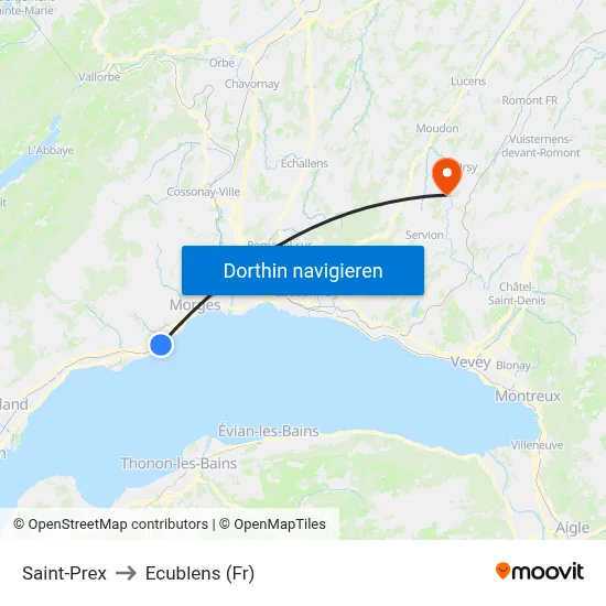 Saint-Prex to Ecublens (Fr) map