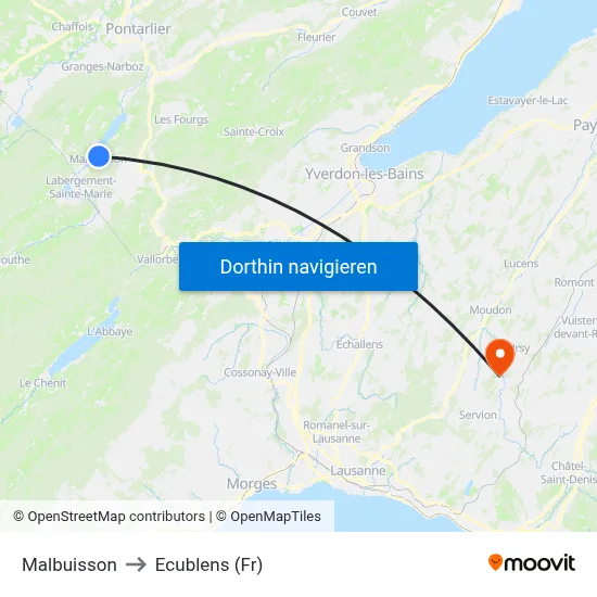 Malbuisson to Ecublens (Fr) map