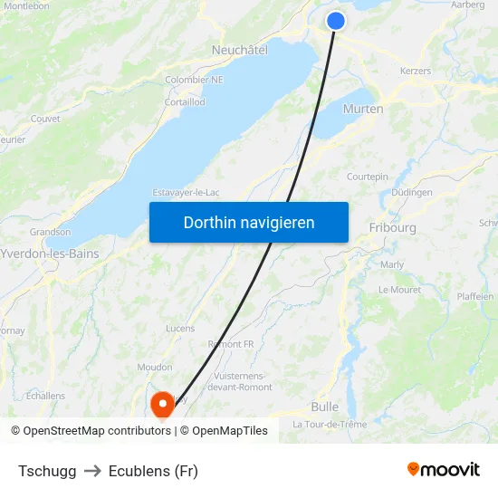 Tschugg to Ecublens (Fr) map