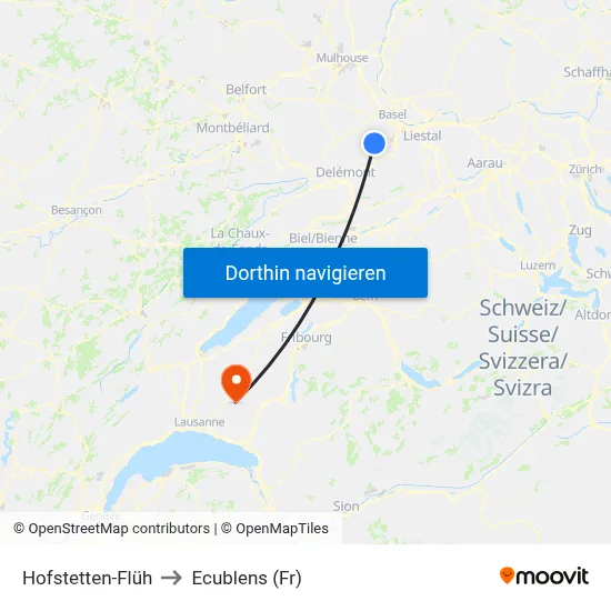 Hofstetten-Flüh to Ecublens (Fr) map