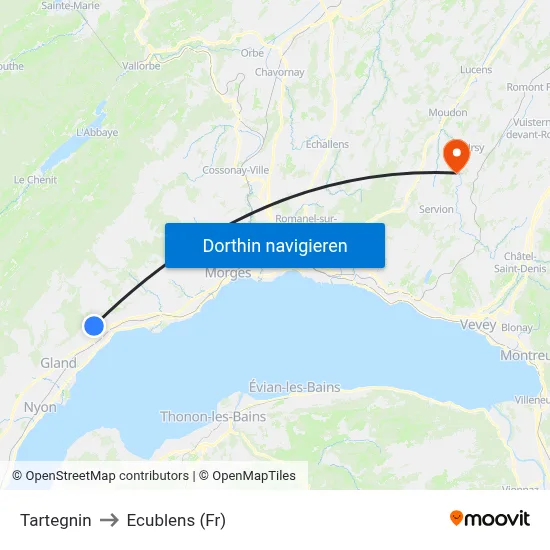 Tartegnin to Ecublens (Fr) map