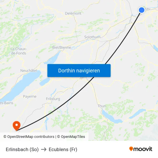 Erlinsbach (So) to Ecublens (Fr) map