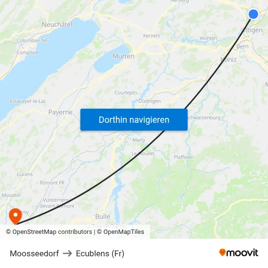 Moosseedorf to Ecublens (Fr) map