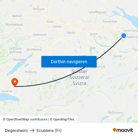 Degersheim to Ecublens (Fr) map