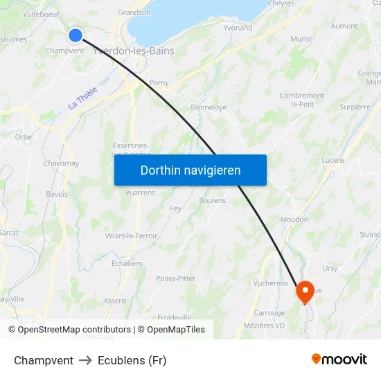 Champvent to Ecublens (Fr) map