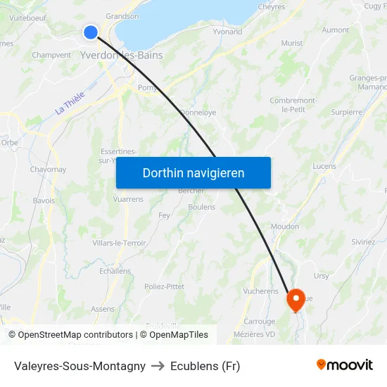 Valeyres-Sous-Montagny to Ecublens (Fr) map