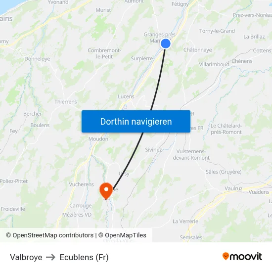 Valbroye to Ecublens (Fr) map