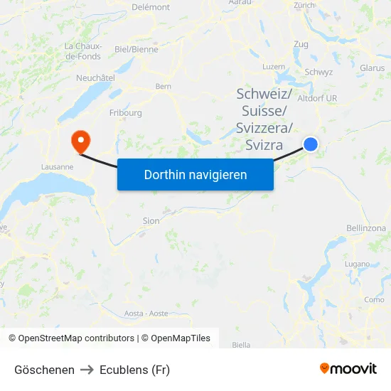Göschenen to Ecublens (Fr) map