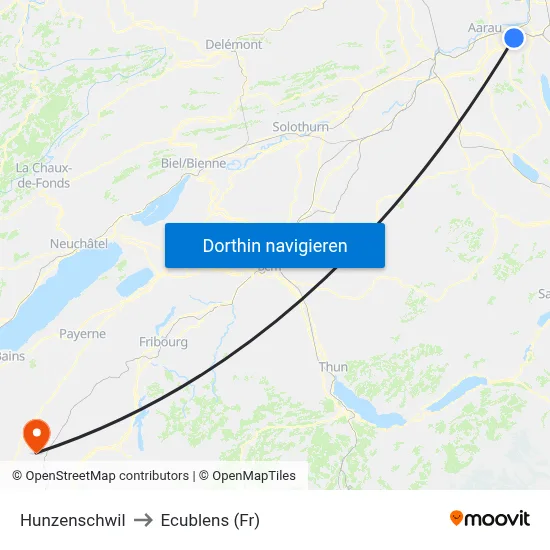 Hunzenschwil to Ecublens (Fr) map