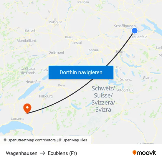 Wagenhausen to Ecublens (Fr) map