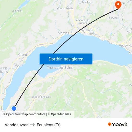 Vandoeuvres to Ecublens (Fr) map