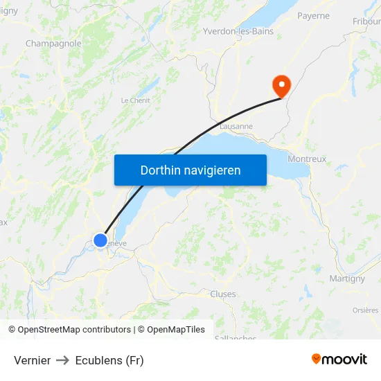 Vernier to Ecublens (Fr) map