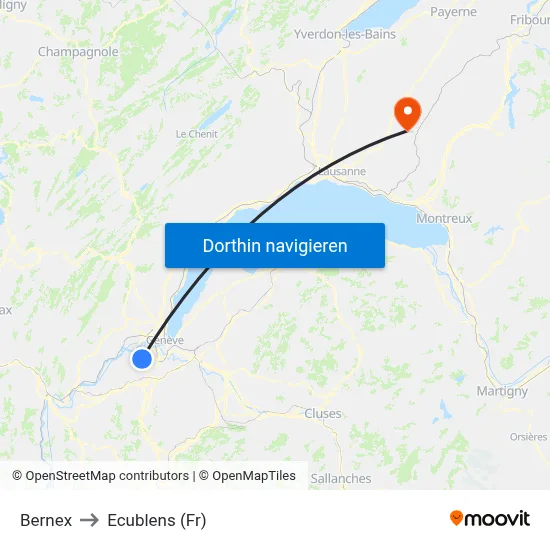 Bernex to Ecublens (Fr) map