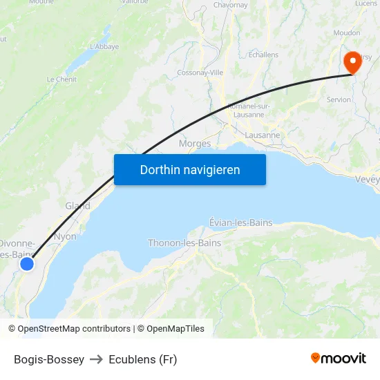 Bogis-Bossey to Ecublens (Fr) map