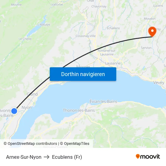 Arnex-Sur-Nyon to Ecublens (Fr) map