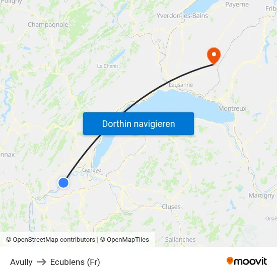 Avully to Ecublens (Fr) map