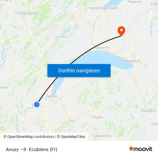 Avusy to Ecublens (Fr) map