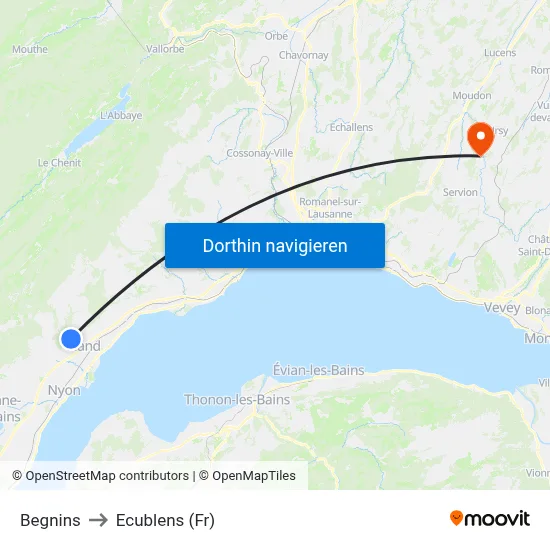 Begnins to Ecublens (Fr) map