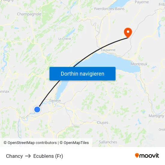 Chancy to Ecublens (Fr) map