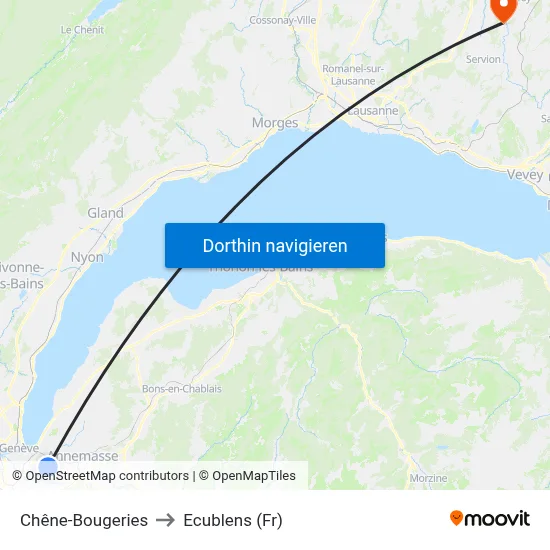 Chêne-Bougeries to Ecublens (Fr) map