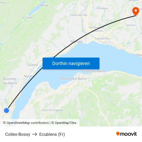 Collex-Bossy to Ecublens (Fr) map