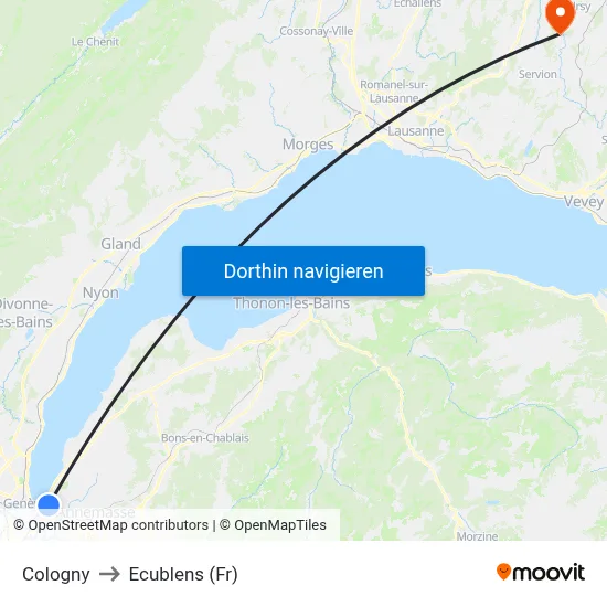 Cologny to Ecublens (Fr) map