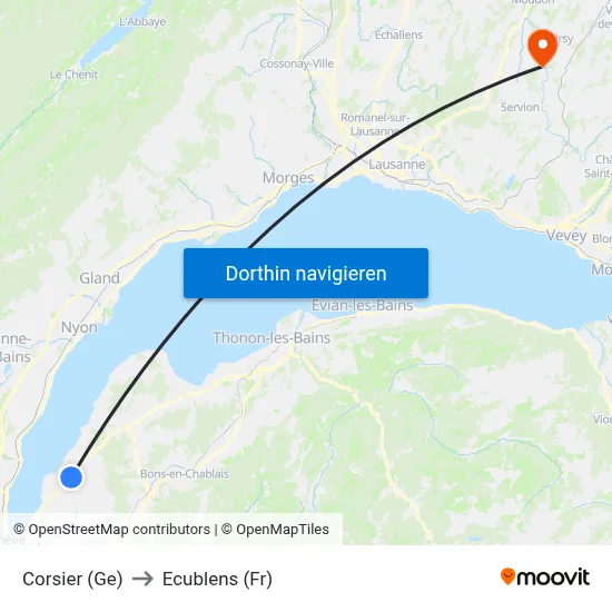 Corsier (Ge) to Ecublens (Fr) map