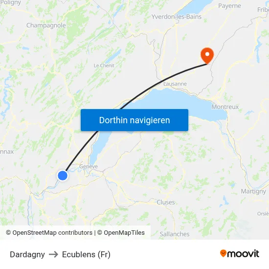 Dardagny to Ecublens (Fr) map