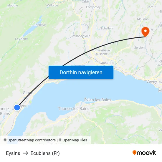 Eysins to Ecublens (Fr) map