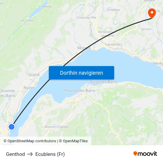 Genthod to Ecublens (Fr) map