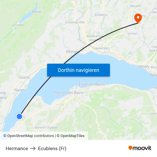 Hermance to Ecublens (Fr) map
