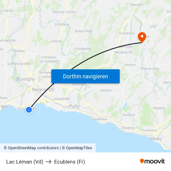 Lac Léman (Vd) to Ecublens (Fr) map